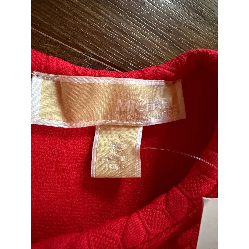 MICHAEL Michael Kors Cold Shoulder Jacquard Dress Red Textured Size XS NWT